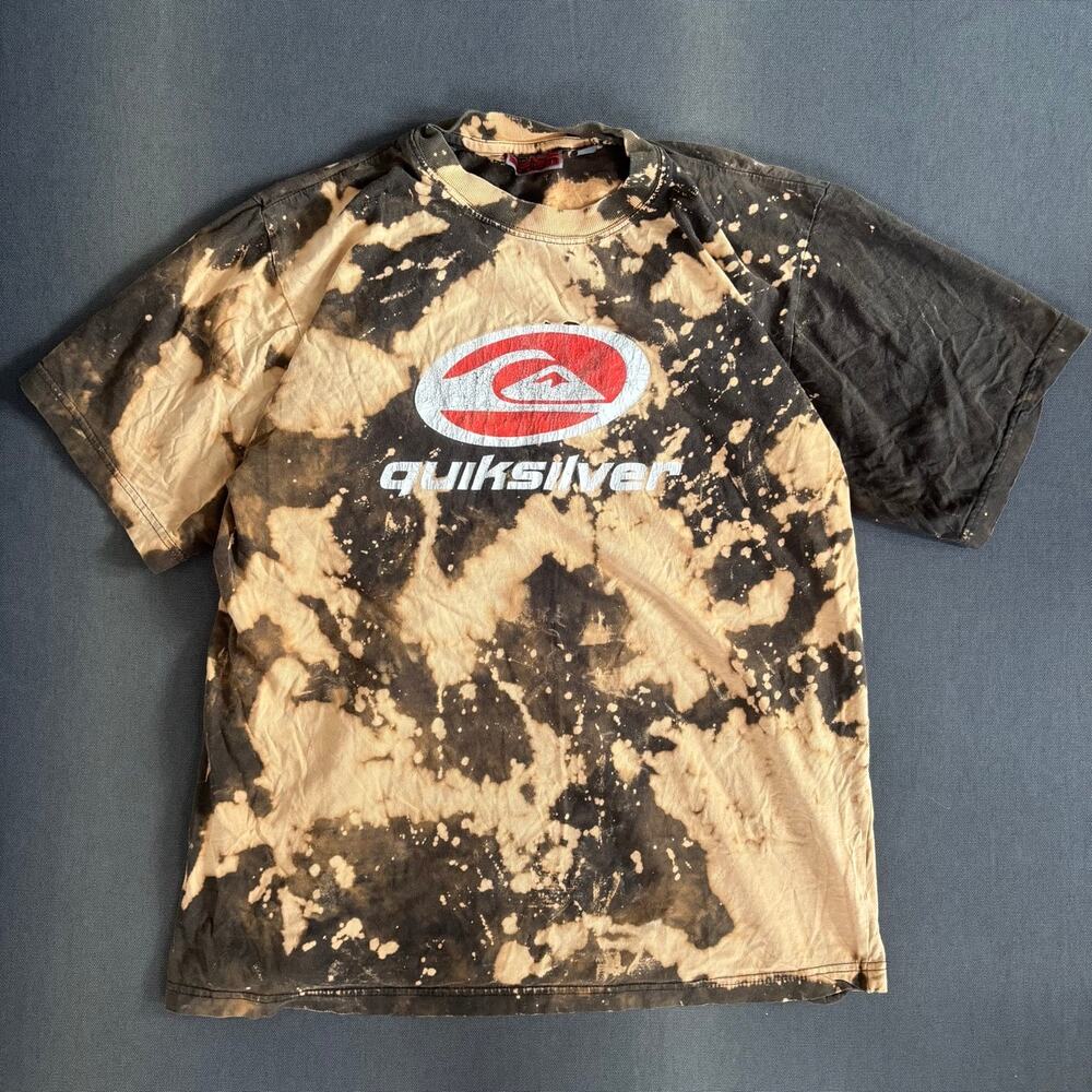 Y2K Quiksilver Bleach Splatter T-Shirt Black Sz M